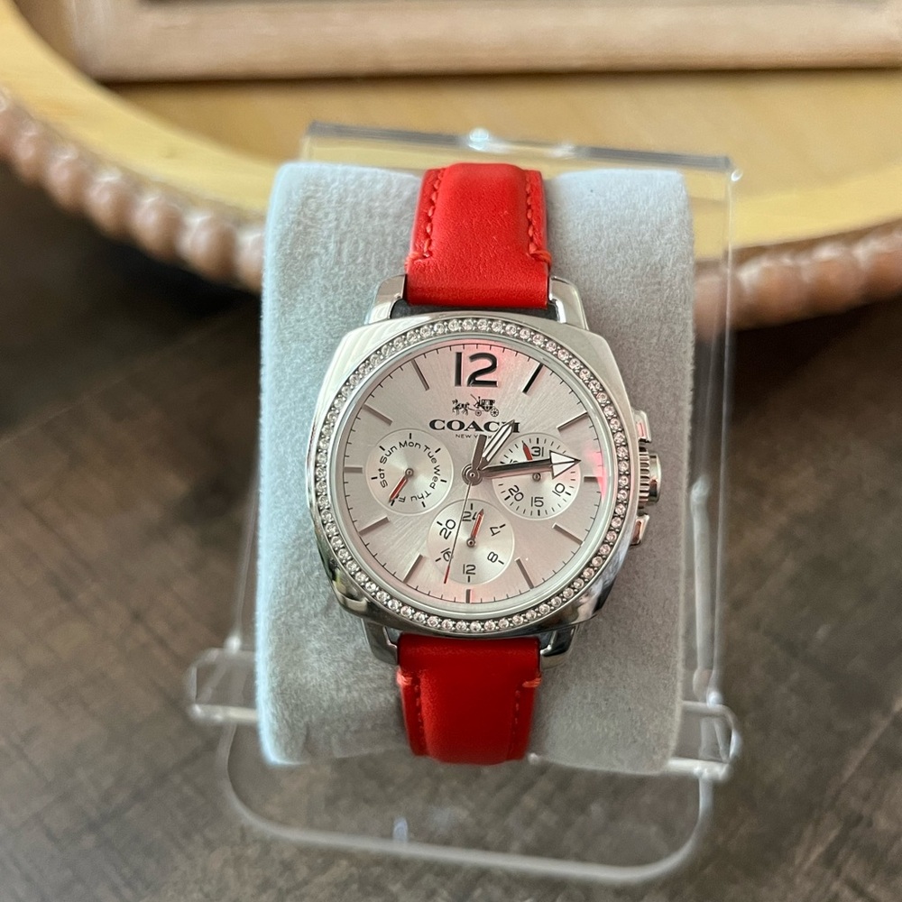 Coach Silver and Red Chronograph Watch
